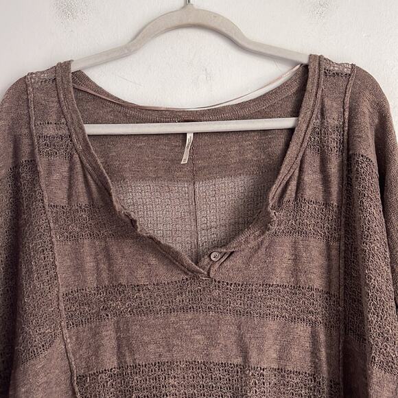 Free People Wild Horses linen loose knit 1/4 button up oversized tunic sweater - Picture 2 of 8